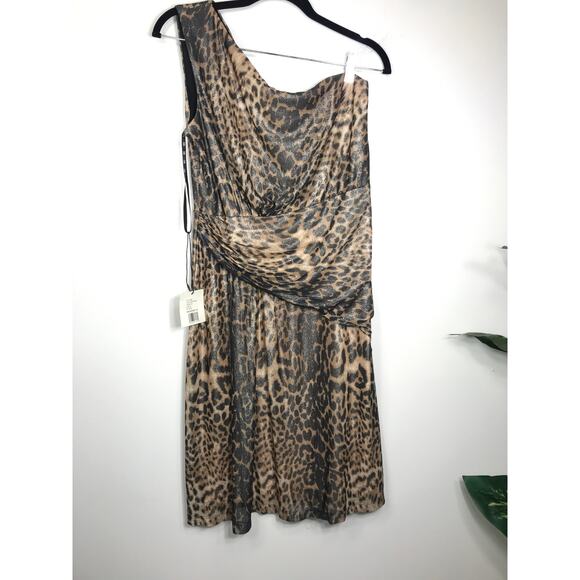 New Tadashi Shoji Sho Womens M One Shoulder Dress Cocktail Animal Print Classic - Picture 2 of 12